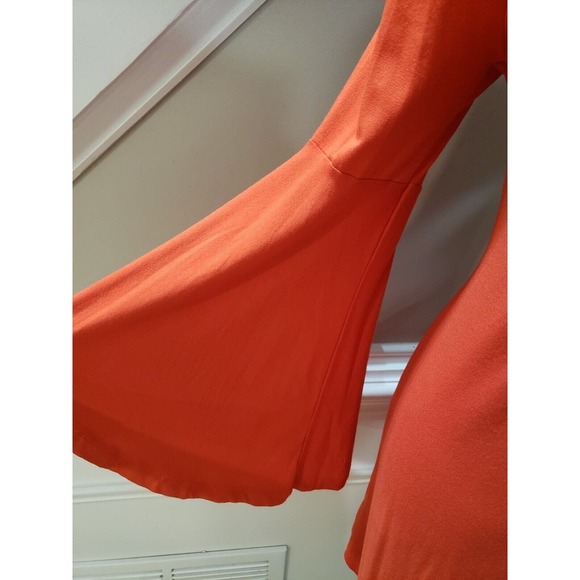 LOFT Womens Orange Solid Rayon Long Sleeve V-Neck Knee Length Dress Petite Small - Picture 5 of 12